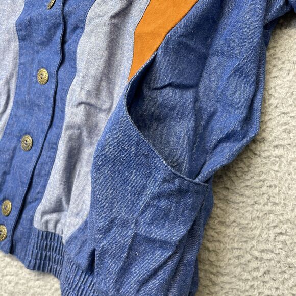 Vintage Jean Jacket Women Large Blue Studded Blue Jean Southwest Aztec 80s Rodeo - Picture 5 of 16